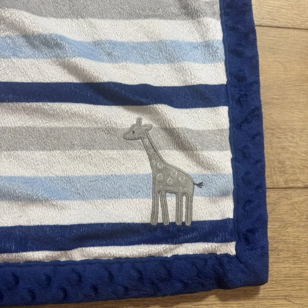 Child Of Mine Blue Stripe Sherpa Giraffe Baby Boy Blanket Carter's Plush Gray